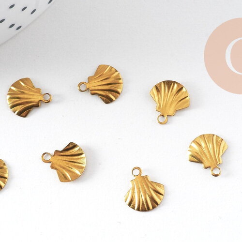 Breloque coquillage laiton, breloques laiton brut , pendentif bijoux,sans nickel, 10mm , x10 g0192