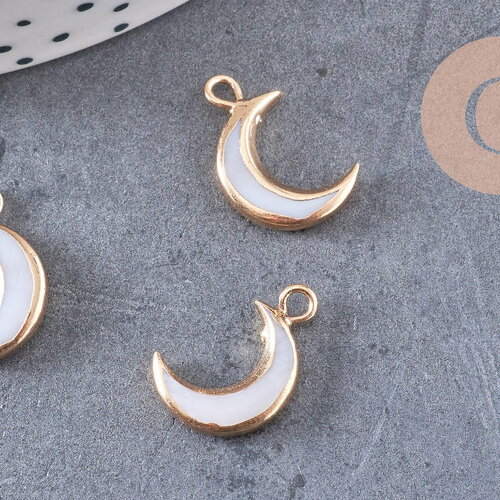 Breloque lune nacre blanche naturelle laiton doré 16.5mm, x1 (g2870)
