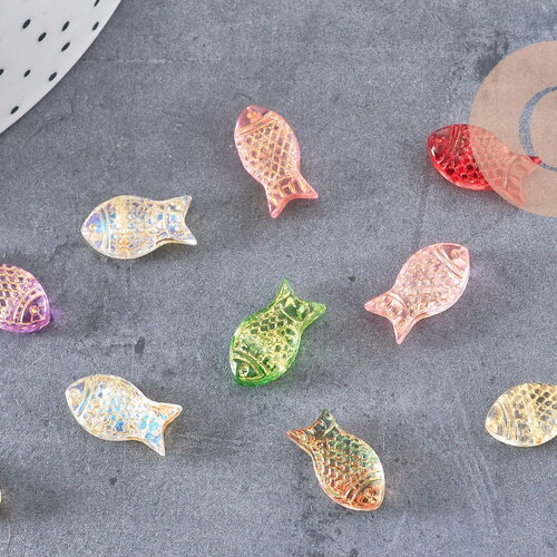Perle poisson verre multicolore 15.5mm, x10 (g10822)