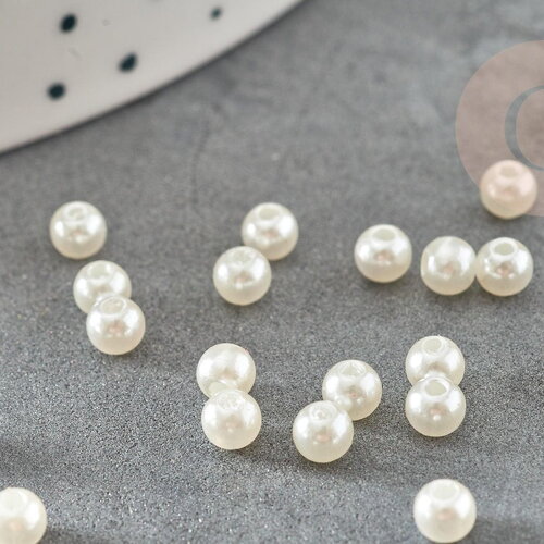 Perles ronde acrylique imitation perle eau douce beige 4mm, création bijoux diy, x30 (0.9gr) (g9368)