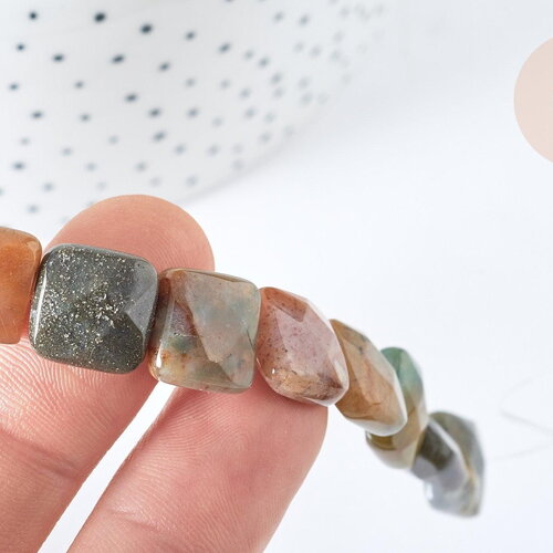 Perle carrée agate indienne facettes 12mm, bijoux pierre naturelle, le fil de 20cm (g5883)