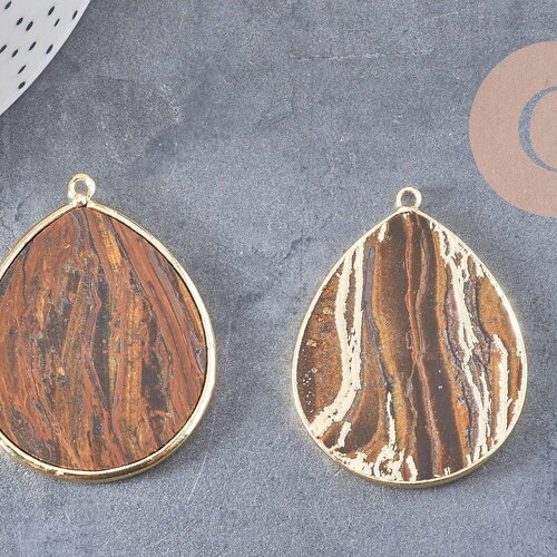 Pendentif goutte œil de tigre naturel 41mm, x1 (g6280)