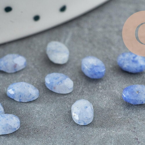 Cabochon ovale aventurine bleue naturelle à facettes 6x4mm, x1 (g8648)