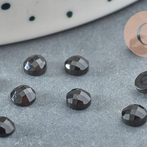 Cabochon rond agate naturelle noire facetté 4mm, x1 (g2276)