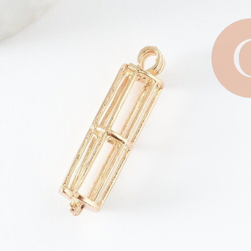 Pendentif locket cage zamac doré, création sautoir, pendentif à ouvrir,41mm, x1 (g3520)