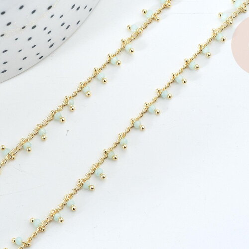 Chaine dorée perle cristal vert clair 2.5x2mm, chaine collier,création bijoux ,chaine lunettes,chaine fantaisie, x1 mètre g5841