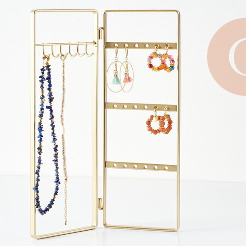 Présentoir à bijoux collier boucles d'oreilles pliable laiton doré 28cm, x1 (g9316)