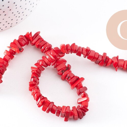 Perles rondelles corail rouge naturel 8-11mm, x1 fil de 40cm (g3536)