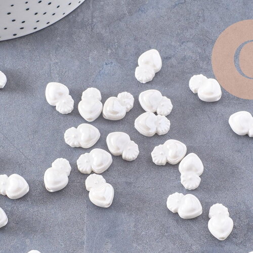 Perle porcelaine blanche coeur irisé 16mm, x25 (g3309)