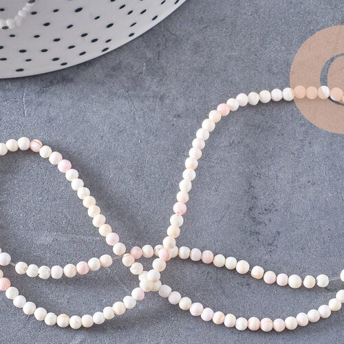 Perles ronde coquillage rose naturel ,perle ronde rose clair coquillage, 2.5-3mm, le fil de 140 perles, x1 (g3843)