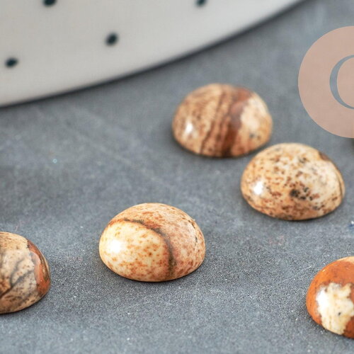 Cabochon rond jaspe paysage naturel 8mm, x1 (g0442)