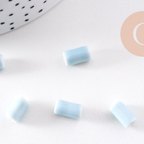 Perle porcelaine bleu pâle 10mm, x5 (g1715)