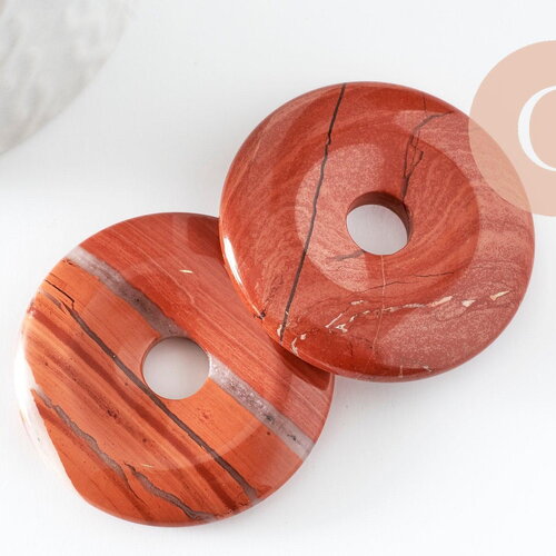 Pendentif donut jaspe rouge 40mm,un pendentif en jaspe naturel pour création bijou pierre naturelle, x1 (g3201)