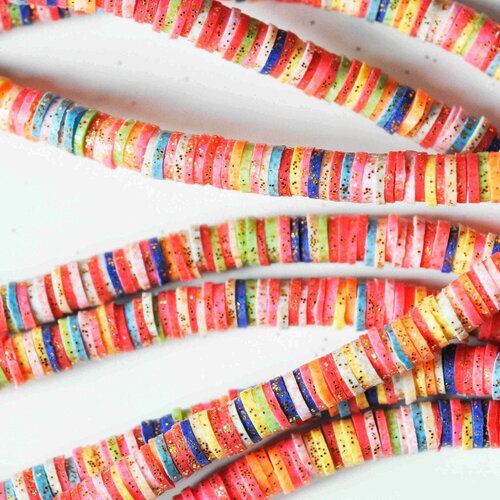 Perles polymère multicolore à paillettes heishi 6mm, perles plastique, perle heishi,perle disque, 5.5mm,le fil de 380 perles, x1 g4209