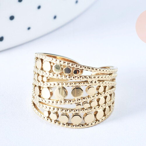 Bague réglable pois acier 304 inoxydable doré taille 54, x1 (g6569)