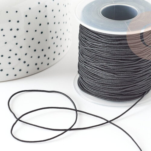 Cordon élastique nylon noir 0.6mm, fil élastique pour création bijoux, x 5mètres g9598