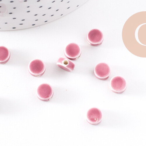 Perles porcelaine violet, perle céramique,perle disque, violet,8mm, x10 (g4728)