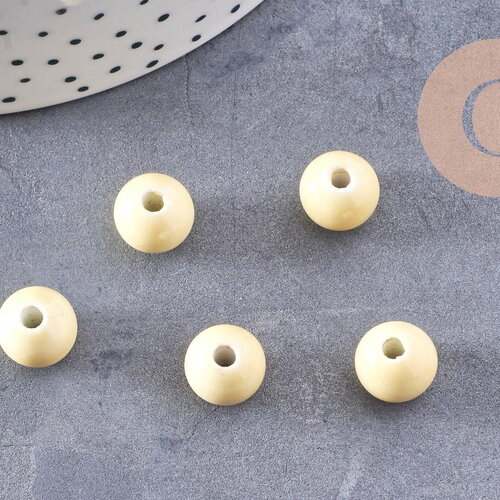 Perle porcelaine jaune pâle, perle ronde, création bijoux, 11m, x5 (g1370)