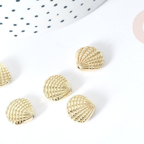 Perle coquillage zamac doré 14k 13.5mm ,fournitures créatives sans nickel, x5 g4219