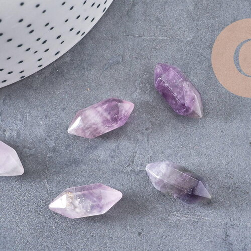 Pointe améthyste naturelle non percée 18mm, pointe double, pierre naturelle polie, création bijoux améthyste lithothérapie, x1 (g5621)