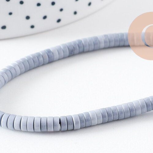Perle agate naturelle heishi rondelle bleu acier clair 4.5mm, x1 fil 40cm (g5700)
