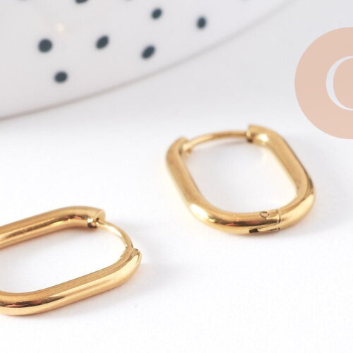 Boucles ovales créoles interchangeable acier 304 inoxydable doré ip 16.5x11mm, la paire (g10309)