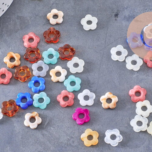 Perle fleur résine multicolore pour créole interchangeable 14.5mm, x20 (g10333)