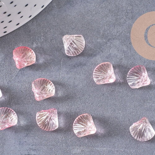 Perle coquillage verre transparent rose clair, perles verre tchèque, perle coquille, verre rose,10.5mm, x10 perles (g5438)