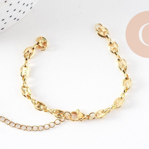 Base de bracelet ajustable laiton doré 14k grain de café 23cm, x1 (g5964)