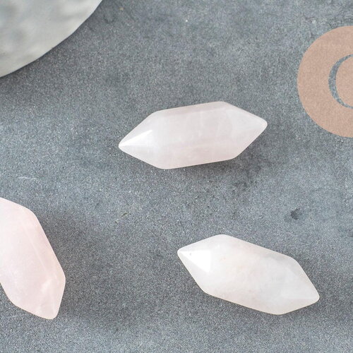 Pointe quartz rose naturel non percée 20mm, pointe double, pierre naturelle polie, création bijoux quartz lithothérapie, x1 g6367
