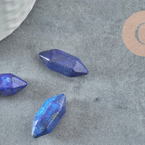 Pointe lapis lazulis naturelle non percée 18mm, pointe double, pierre naturelle polie, création bijoux lapis lithothérapie, x1 g6368
