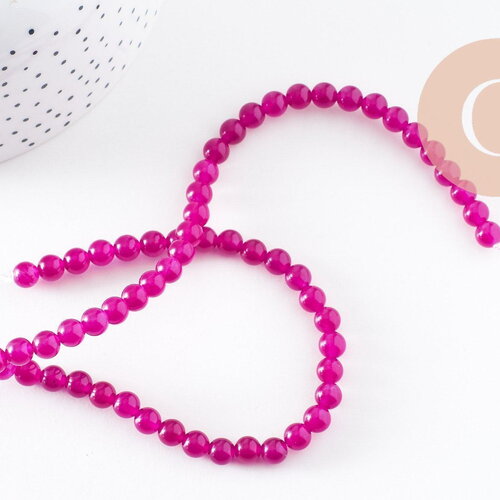 Perle ronde jade naturel teinté rose fuchsia 6mm, fil de 37.5cm x1 (g10196)