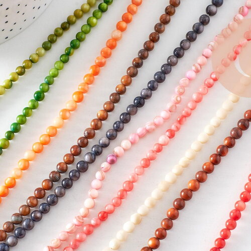 Collier nacre naturelle teinté fer argenté doré 42cm, x1 (g10536)