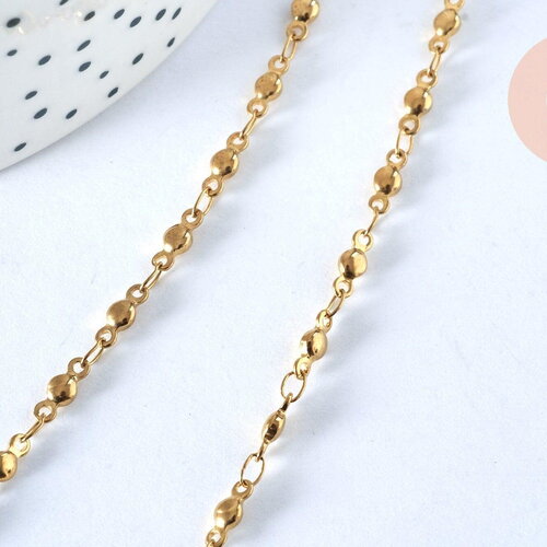Collier chaine complète acier dorée 14k boule, chaine fantaisie sans nickel, acier doré, chaine complète,2.mm,45.5cm, x1 g0142