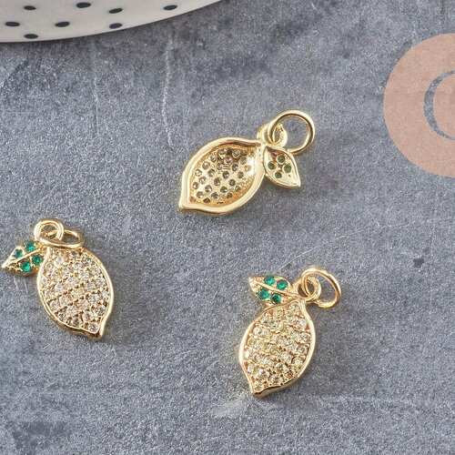 Pendentif citron doré 18k zircons, 14mm, x1 (g4852)