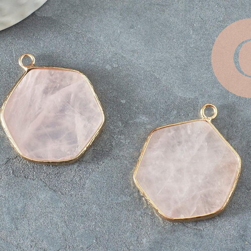 Pendentif hexagone quartz rose,pendentif pierre collier,pierre naturelle,pendentif quartz,quartz rose naturel,30-31mm, x1 g5421