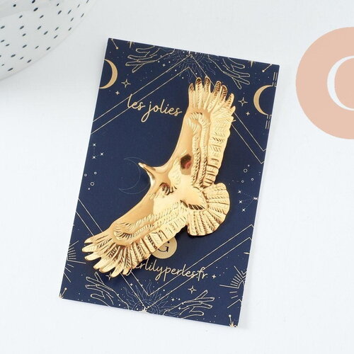 Broche oiseau aigle acier 304 inoxydable doré 30mm, x1 (g9746)