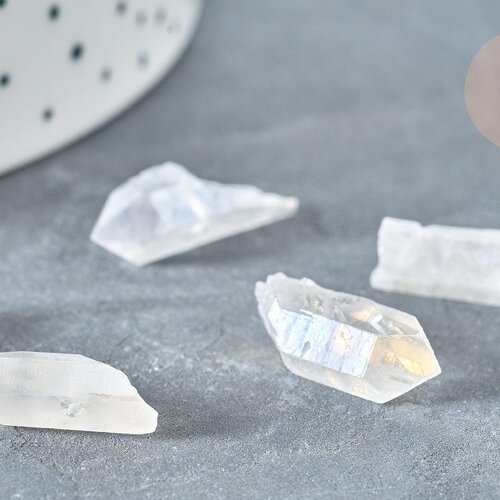 Perles pointe cristal de roche naturel brut irisé 10-40mm, x5 (g3210)