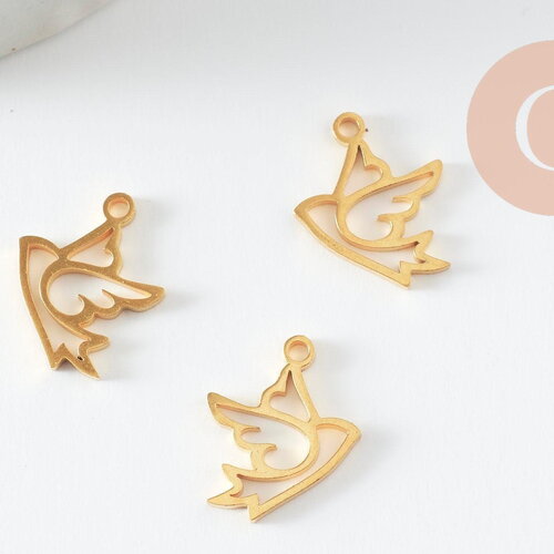 Pendentif oiseau colombe évidé acier 304 inoxydable doré 14mm, x1 (g9578)