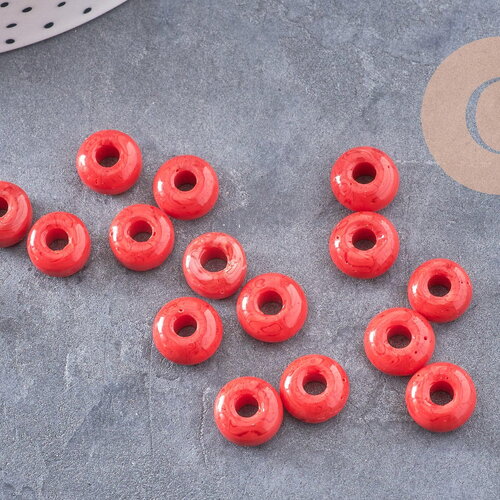 Perle rondelle donut verre opaque rouge 3-5x9mm, x 20 (g4597)