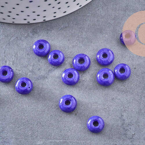 Perle rondelle donut verre opaque bleu foncé,des perles reondelles verre pour vos créations de bijoux et bracelet,3-5x9mm, x 20 (g4596)