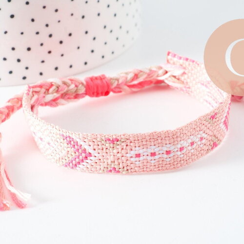 Bracelet brésilien tissé réglable rose /rose clair 15mm, x1 (g9559)