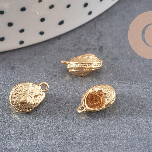 Pendentif coquillage doré 18k,coquillage doré,dorure 18k,coquillage or, 11.5mm x2 (g0160)