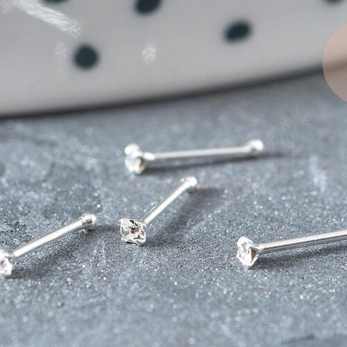 Piercing clou argent 925 massif cristal 1.5mm, x1 (g5150)