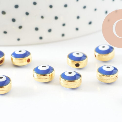 Perle mauvais œil émail bleu foncé plastique 8mm,chance, bijou mauvais oeil, x10 g9661