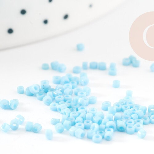 Perles rocaille tube verre bleu ciel opaque 1.5-2mm, x1 sachet de 8gr (g9159)