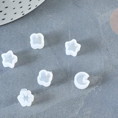 Moules petits en silicone lune, fleur, étoile inclusion résine 8~8.5mm, x2 (g8329)