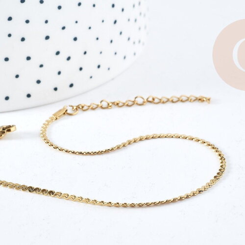 Bracelet chaine cheville torsadé acier inoxydable 304 doré 24.8cm, x1 (g8805)