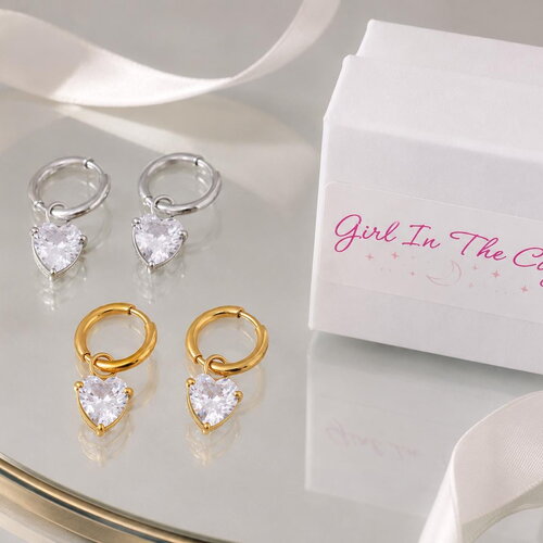 Mini créoles coeur strass | petites créoles coeur | créoles dorées pampille acier inoxydable - bijou tendance femme - idée cadeau