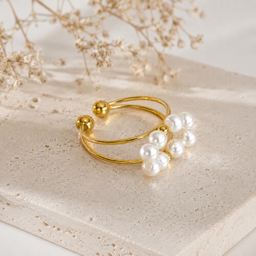 Bague ajustable, acier inoxydable  | bague ajustable perles blanches